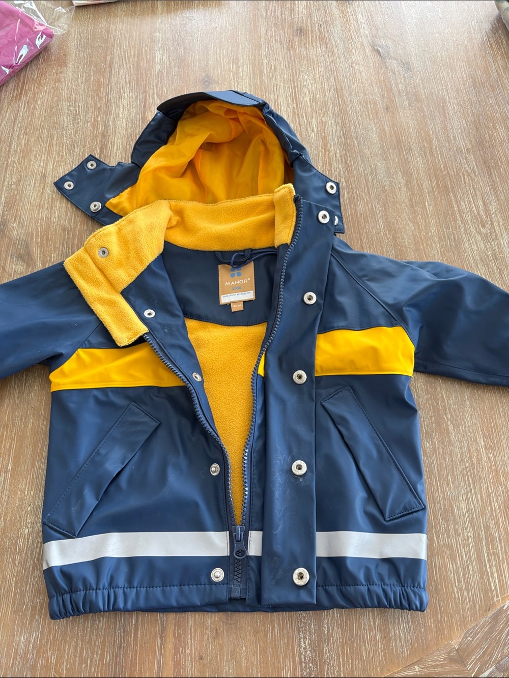 Manor Kids Raincoat Size 80-86 Blue & Yellow Minor Flaw On Sleeve